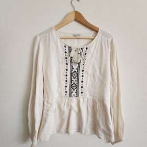 Lucky Brand Womens large Embroidered boho Peasant Top Cream